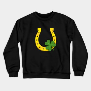 Lucky Golden Horseshoe with Shamrock on Black Crewneck Sweatshirt